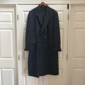 Ron Chereskin Overcoat Men 46 2XL Black Cashmere Blend Double Breasted Long Coat